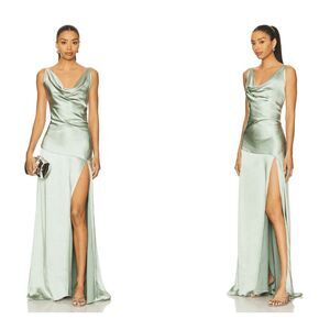 ELLIATT x REVOLVE Drape Satin Gown in Sage Size Medium $211